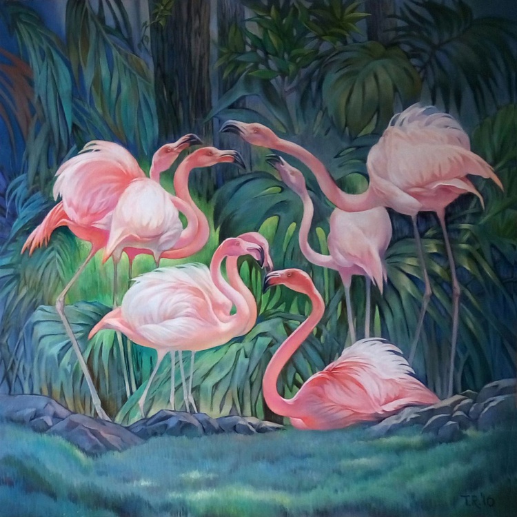 Flamingos Oil Painting By Tatiana Rezvaya Artfinder