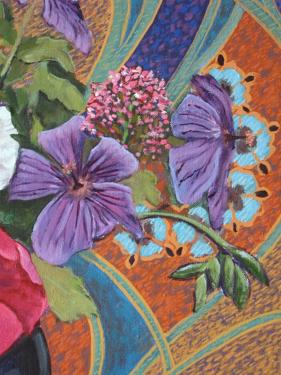 Mixed Flowers in a Green Vase
