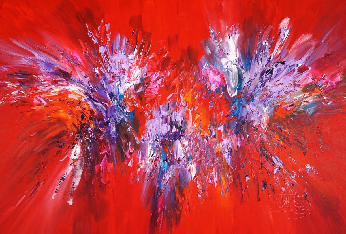 Abstract Acrylic Painting By Peter Nottrott, 61 X 41", Lavender Red D 2, Original Artwork