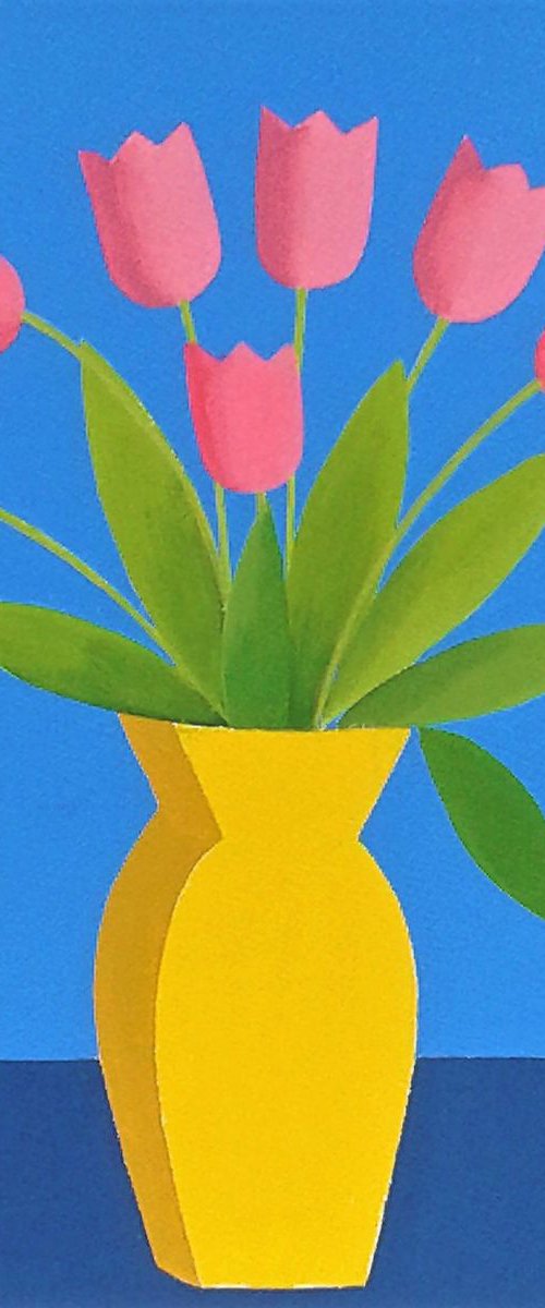 Pink Tulips in a Yellow Vase II - RESERVED FOR CERYS by Jan Rippingham
