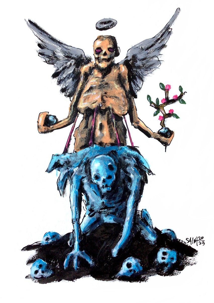 #206 Dark art angel Zombie portrait painting original art, Horror Creepy Art Brut Strange... by Ruslan Aksenov