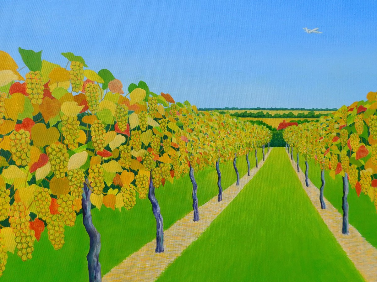 Photorealistic Oil Painting , Flying Over A Sussex Vineyard By Ruth Cowell, 24 X 18, Artwork For Sale On Artfinder