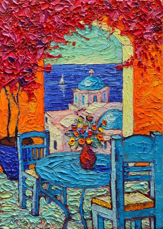 SANTORINI DREAM modern impressionist impasto palette knife oil painting