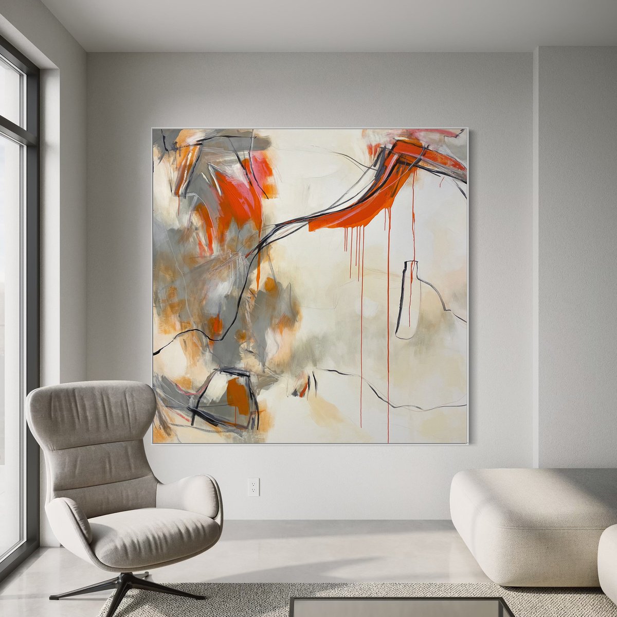 Expressive Abstract Acrylic Painting By Cheryl Harrison, 67 X 67, Thin Thread, Original Artwork