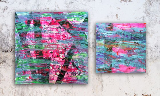 "Split Personalities" - FREE USA SHIPPING - Original Large PMS Abstract Diptych Acrylic Paintings On Canvas - 50" x 30"