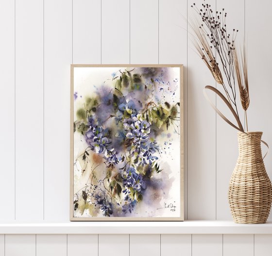 Wisteria Florals Watercolor Painting, Blossoms Painting, Flowers Watercolour Art