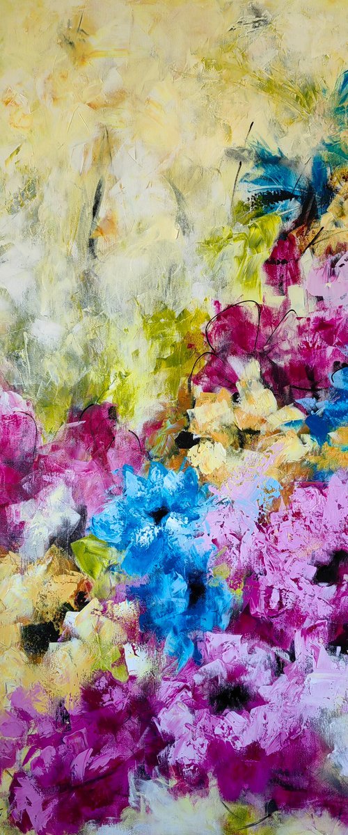 "Summer Feelings" from "Colours of Summer" collection, XXL abstract flower painting by Vera Hoi
