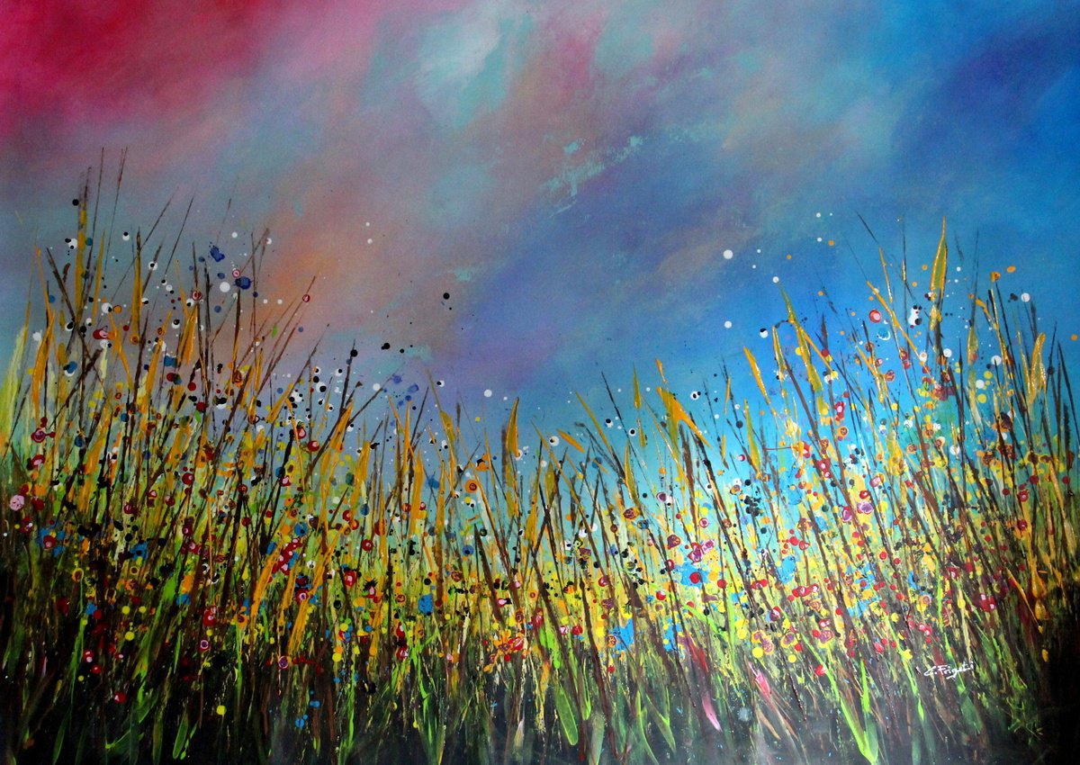 Expressive Landscape Acrylic Painting By Cecilia Frigati, 55 X 39, Summer Days #1, Original Artwork