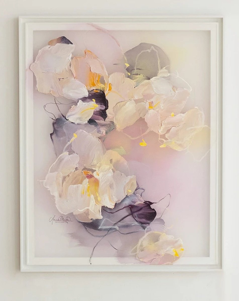 Abstract Acrylic Painting By Anna Maiko, 28 X 34, Lace And Petals, Original Artwork