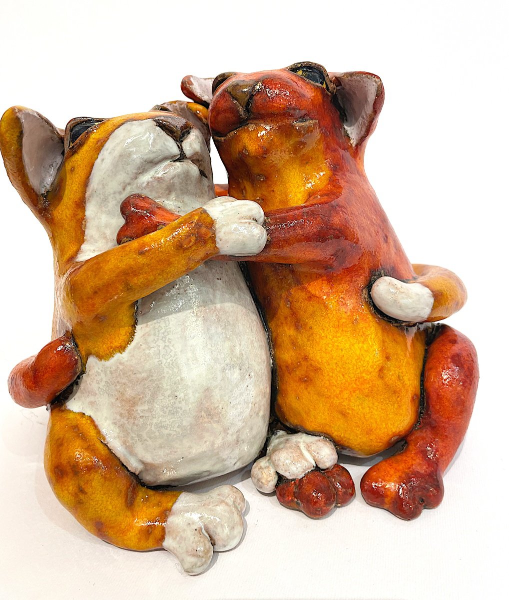 Cartoon Animal Clay Sculpture By Viktor Zuk, 7 X 6", Furry Love, Original Artwork