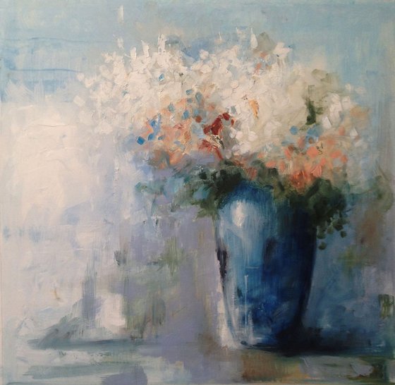 Flowers on morning light- original oil painting - 36 x 35 cm (14' x 14')