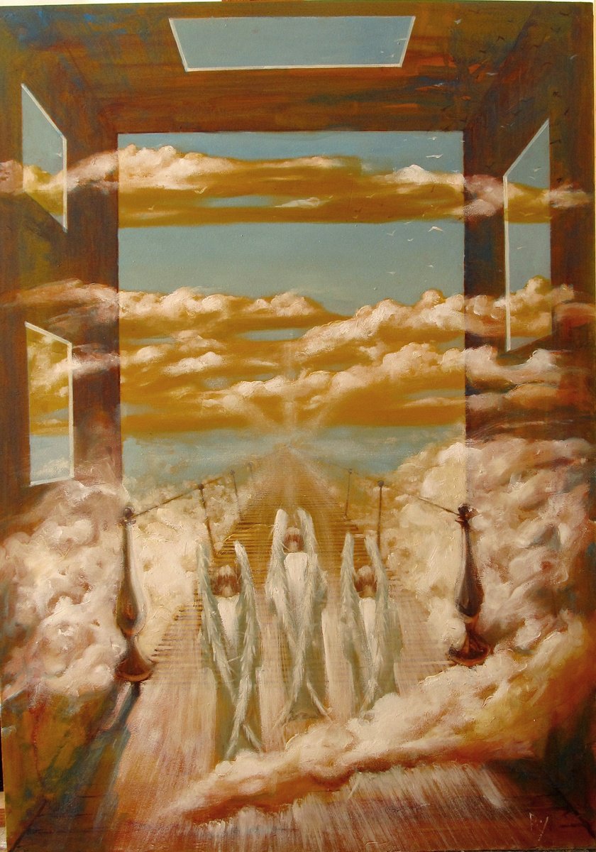 Surrealistic Landscape Oil Painting By Serhiy Roy, 17 X 23", At The Beginning Of The Sky., Original Artwork