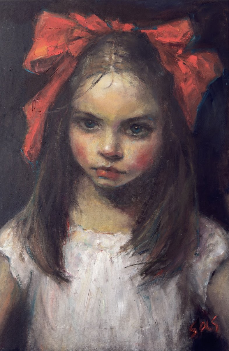 Girl With A Red Bow. Before. By Liubou Sas, 16 X 24, Artwork For Sale On Artfinder