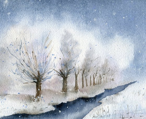 The river is in hoarfrost. Winter landscape.