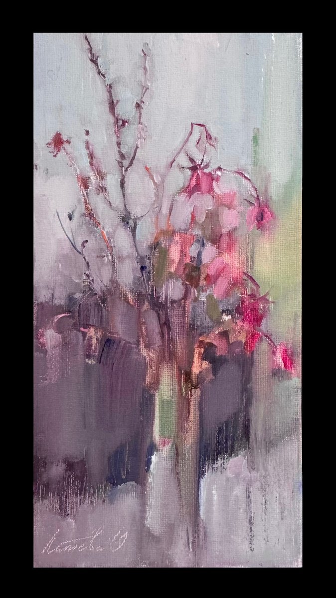 Abstract Oil Painting By Olha Laptieva, 5 X 10", Small Happiness, Original Artwork