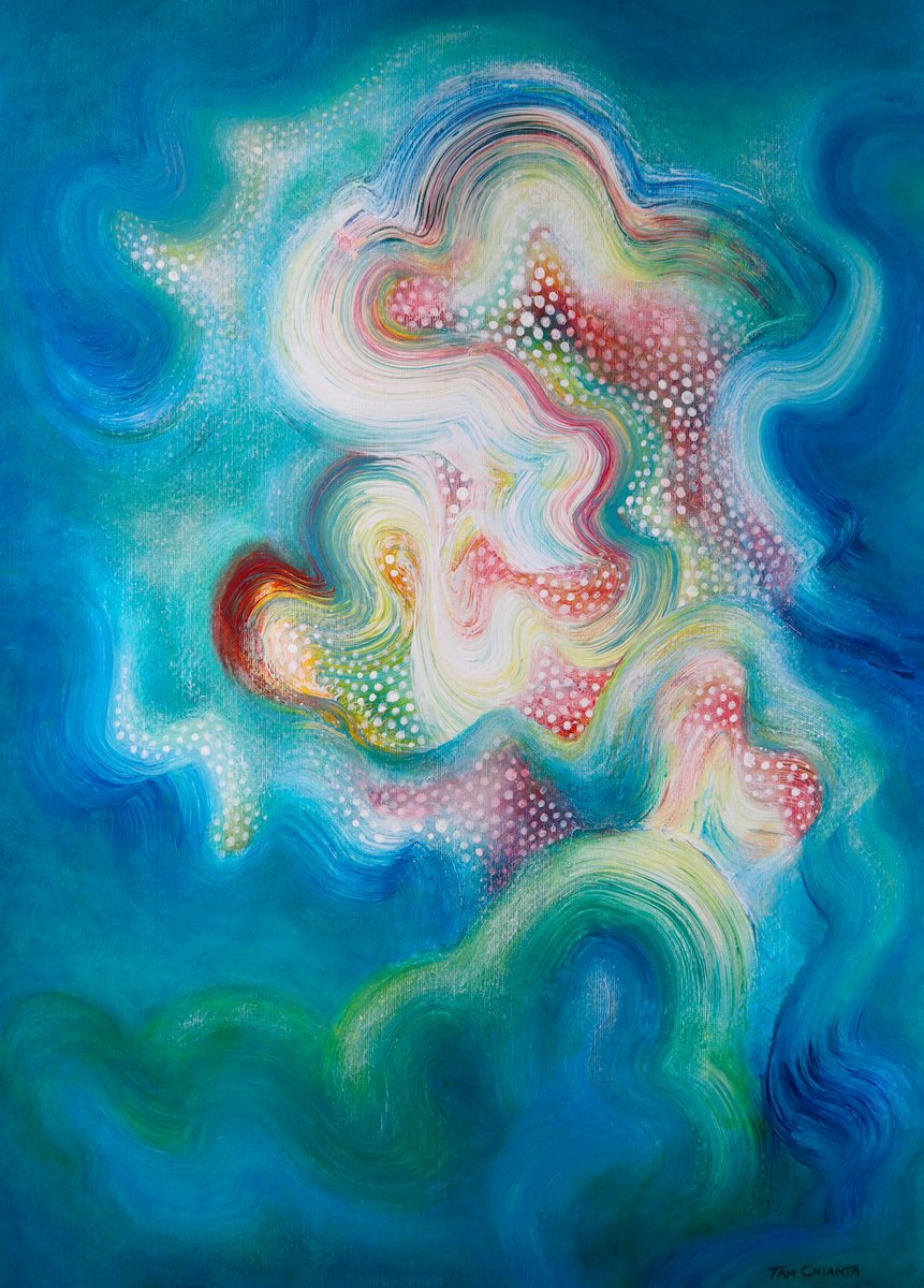 Abstract Acrylic Painting By Tam Chianta, 20 X 28", Mainspring, Original Artwork