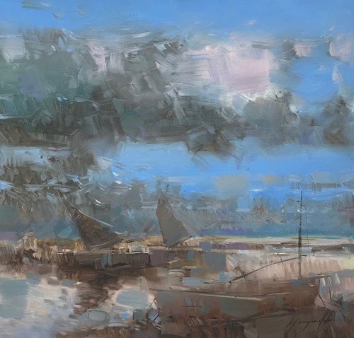 Old Harbor, Original oil painting, Handmade artwork, One of a kind by Vahe Yeremyan