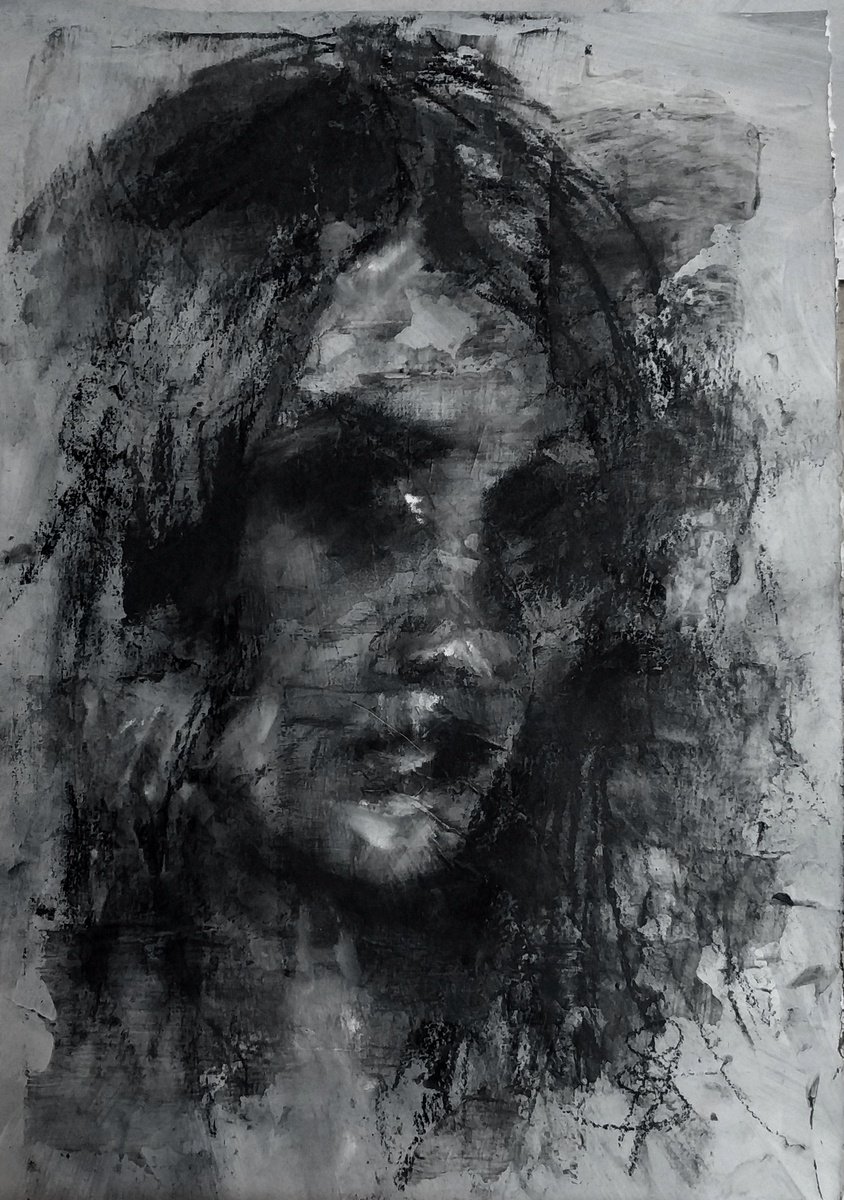 Expressive Portrait Charcoal Drawing By Sbboursot, 8 X 12", Woman 12-24, Original Artwork