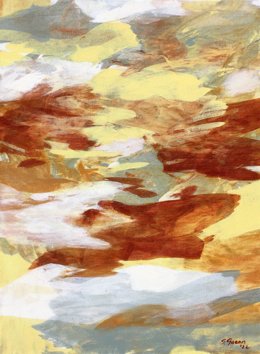 Abstract Acrylic Painting By Simona Gocan, 21 X 29", Silent Desert, Original Artwork