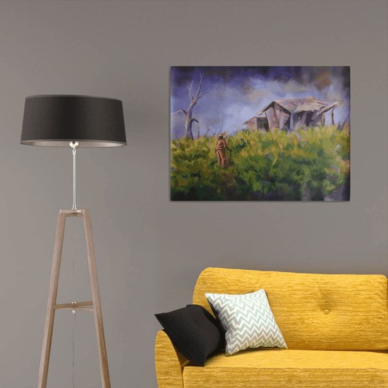Once there was a cottage, green landscape art