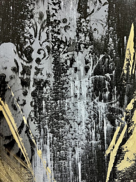 Golden and Black abstract painting. Black gold abstraction flower. AMAZING GOLD FLOWERS.