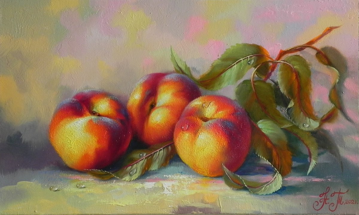Peaches Oil on canvas Original art Kitchen decor 2021 by Tetiana Novikova