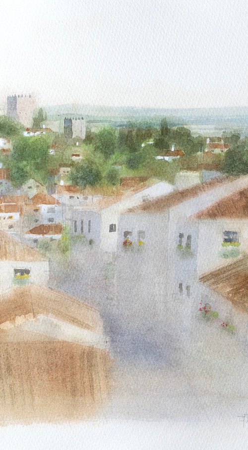 Walled Town Encased in Soft Light - 40x30cm by Masato Watanabe