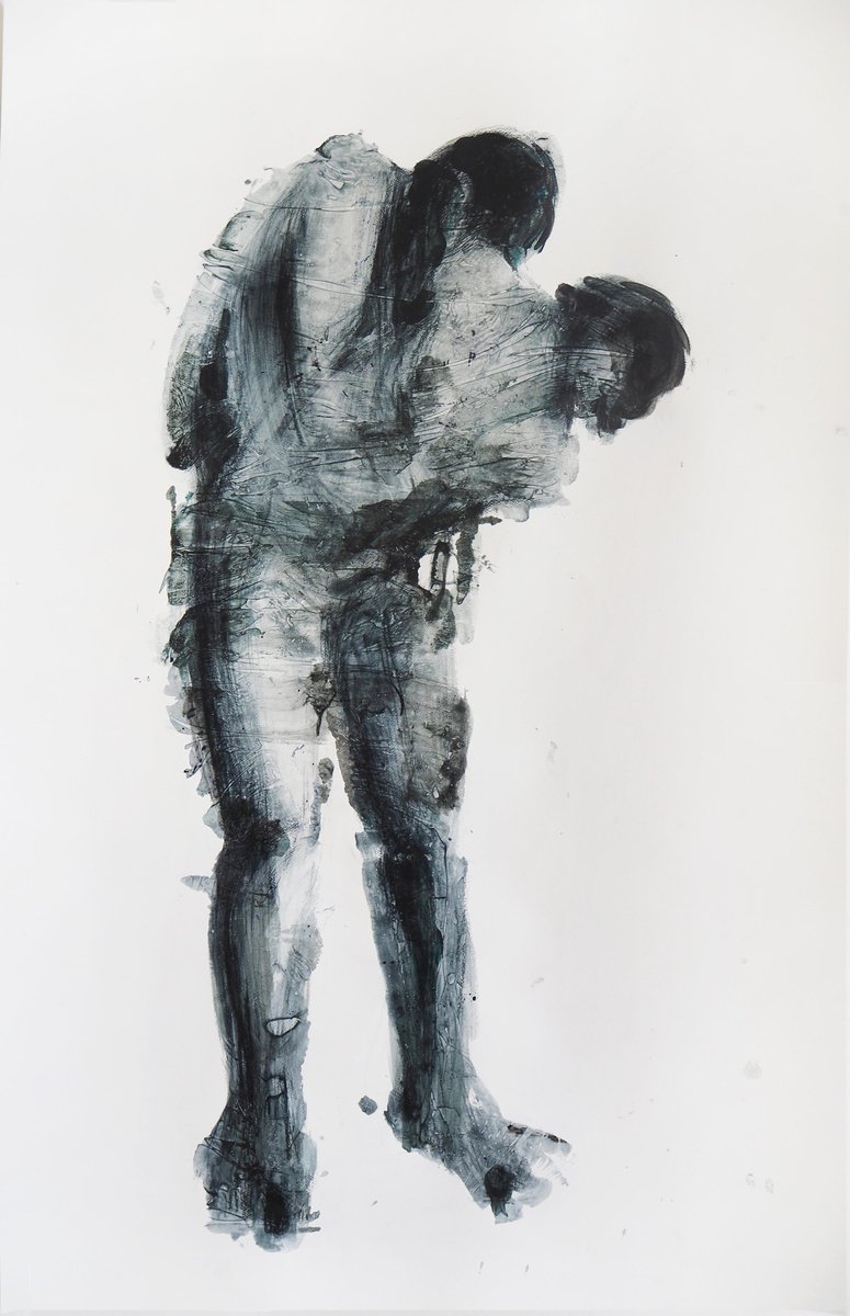 Expressive Portrait Drawing By Cynthia Gregorova, 34 X 53, Chasing Away (Cleavage), Original Artwork