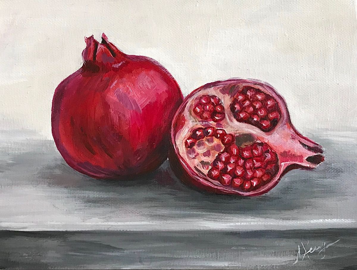 Pomegranate oil painting still life by Leysan Khasanova