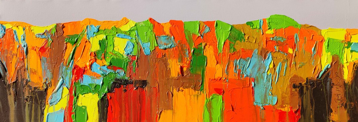 Impressionistic Landscape Acrylic Painting By Abhishek Kumar, 48 X 16, Nagarhole 15, Original Artwork