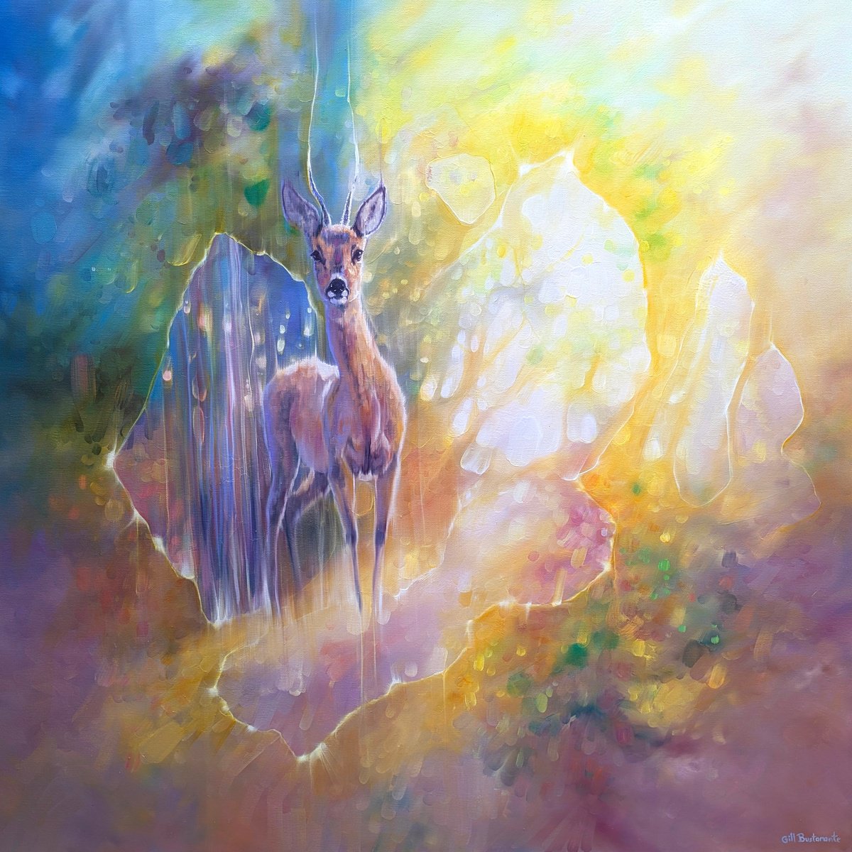 Expressive Oil Painting , The Roebucks Realm By Gill Bustamante, 36 X 36, Artwork For Sale On Artfinder