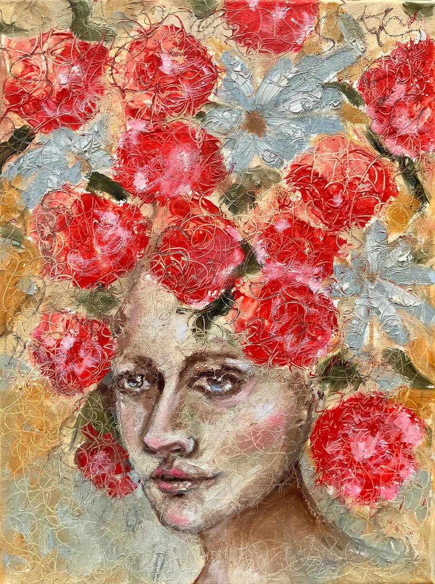 Woman with Red Flowers by Alexandra Jagoda (Ovcharenko)