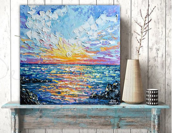 Sea Sunset - Palette Knife Seascape Painting