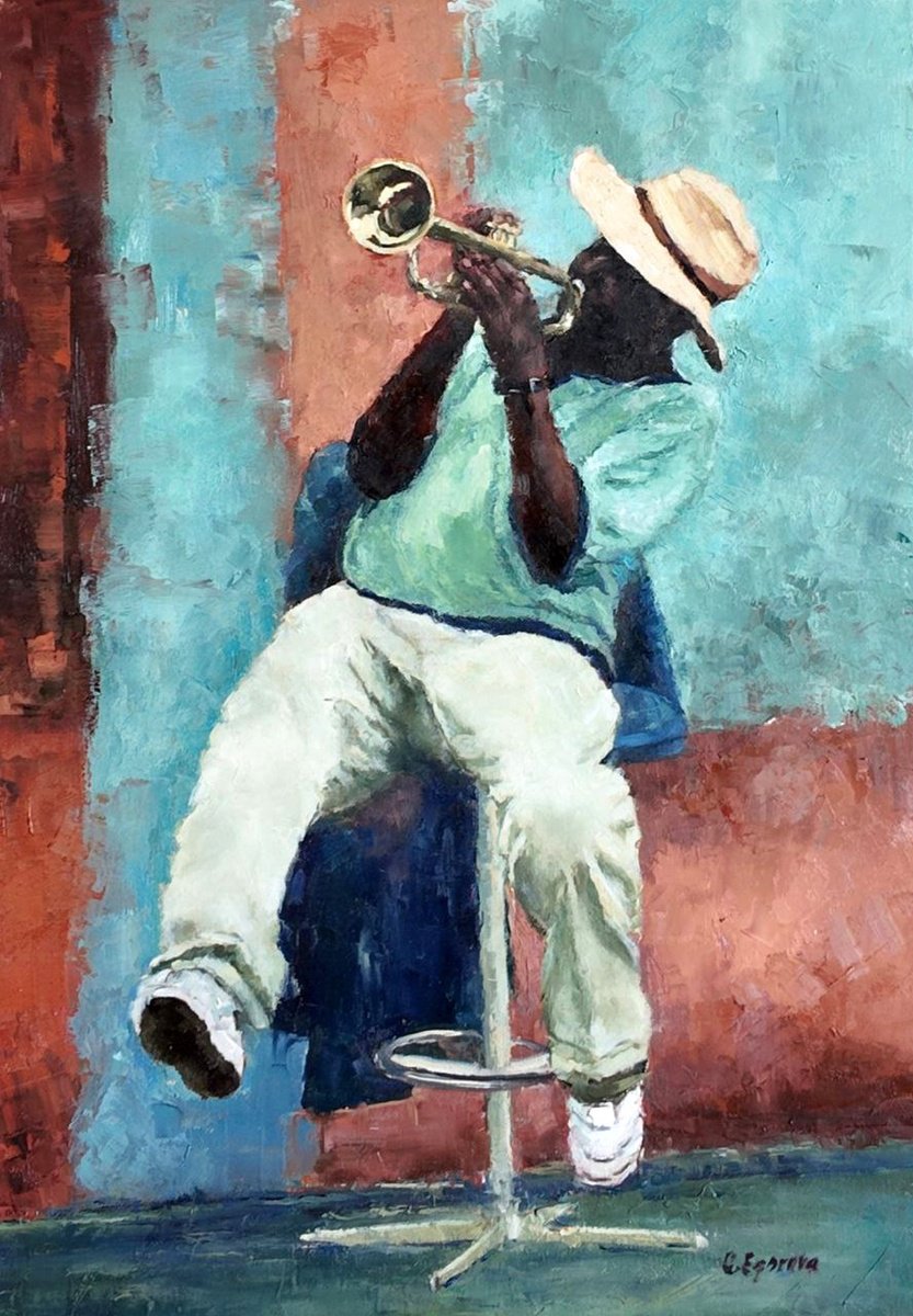 Impressionistic Portrait Oil Painting By Olga Egorov, 20 X 28", Breath Turned Into Music, Original Artwork