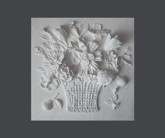 Sculptural wall art "Basket of flowers"