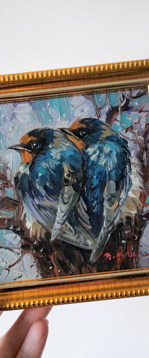 Swallow birds painting by Nataly Derevyanko