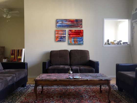 "You Talking To Us?" - Save As A Series - Original Large PMS Abstract Triptych Oil Paintings On Canvas - 36" x 32"