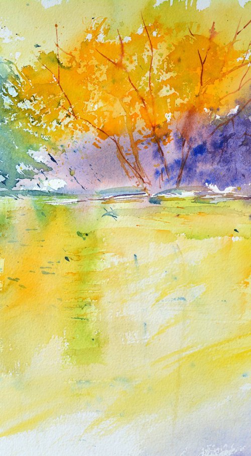 Colourful pond - watercolor by Pol Henry Ledent