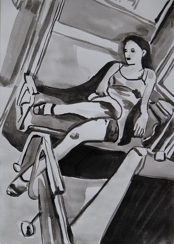 Sleepy girl in the train /  28.5 X 22 cm