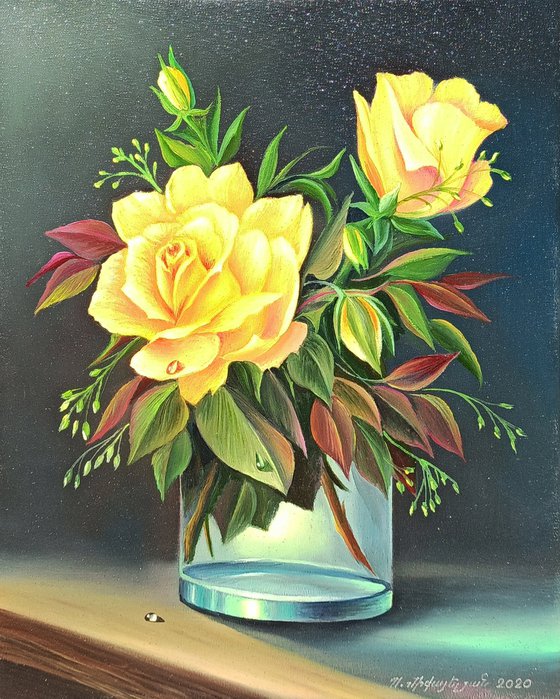 Yellow roses(20x24cm, oil painting, ready to hang)