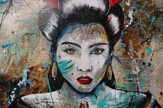 Hisui (Jade) 140cm x 100cm Geisha Book Page Urban Pop Art