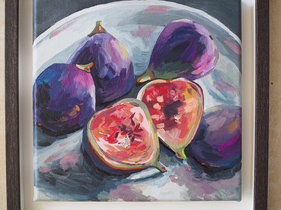 Still life with figs - original framed artwork, ready to hang