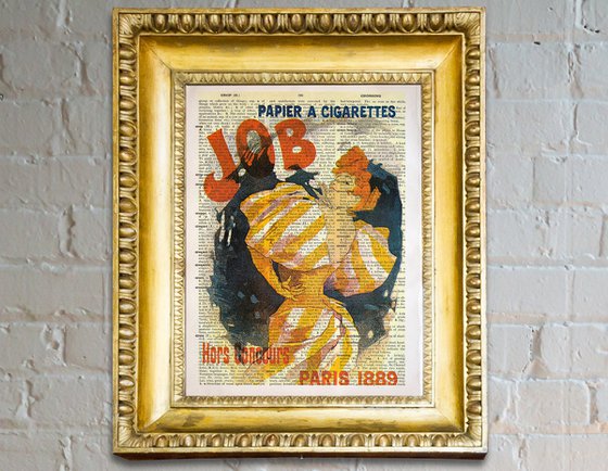 Job, papier a cigarettes - Collage Art Print on Large Real English Dictionary Vintage Book Page