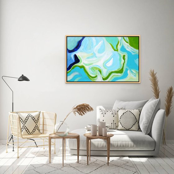 OCEAN SONG. Abstract Blue, Teal, Green Acrylic Coastal Art