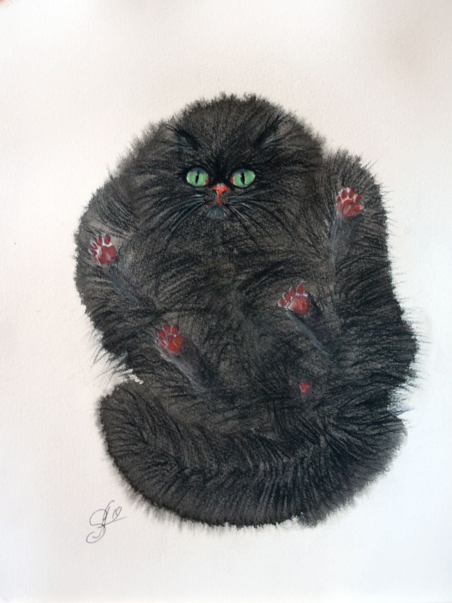 Animal Drawing By Salana Art / Svetlana Samovarova, 9 X 12", Fluffy Relax, Original Artwork