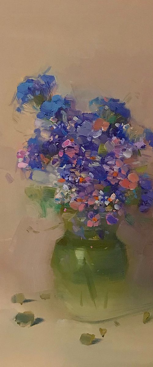 Vase of Flowers, Oil painting, One of a kind, Handmade artwork by Vahe Yeremyan
