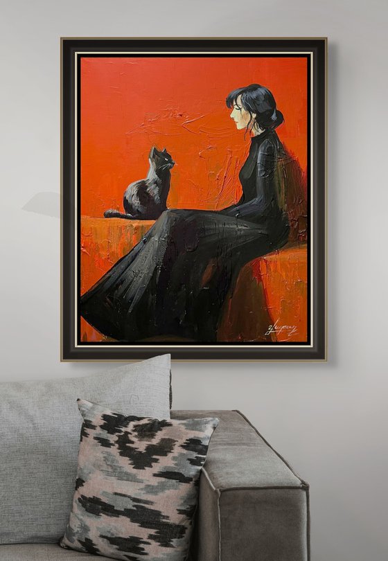Woman and the Black Cat