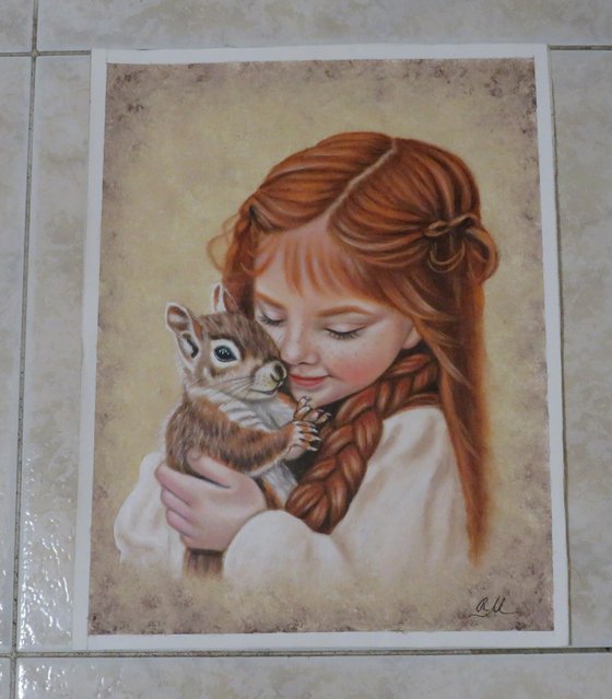 "Little girl with squirrel"