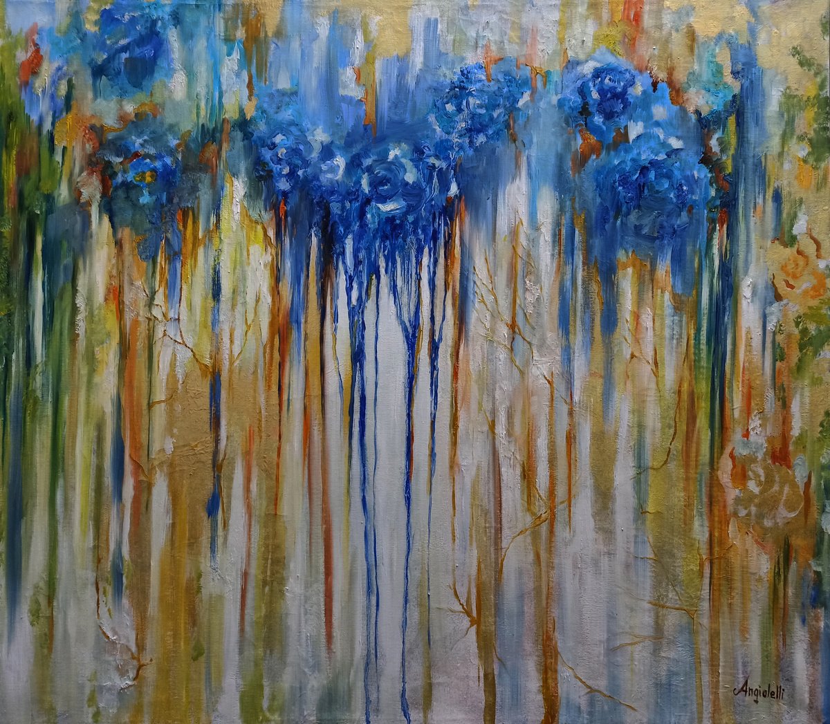 Abstract Painting By Anna Rita Angiolelli, 31 X 28, Rainbow, Original Artwork