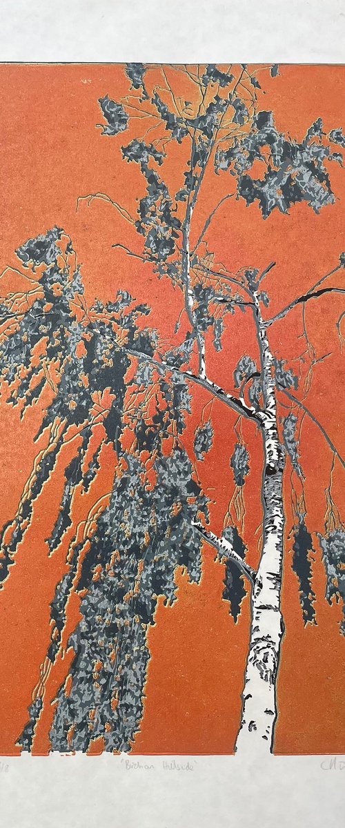 Birch Tree Linocut Print by C Staunton